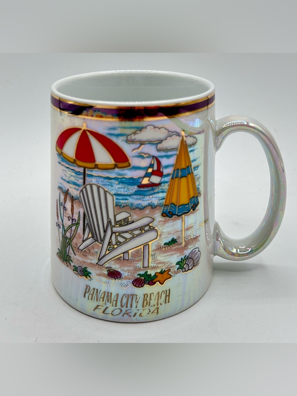 Vintage Panama City Florida Coffee Mug Iridescent Souvenir 10oz